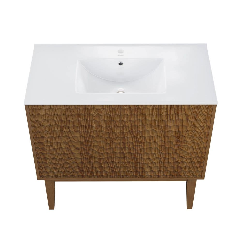 Bosse 36" Brown Oak Freestanding Vanity with White Ceramic Sink