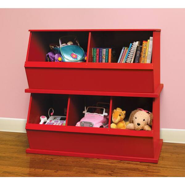 37 in. W x 17 in. H x 19 in. D Red Stackable 2-Storage Cubbies