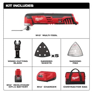 M12 12V Lithium-Ion Cordless Oscillating Multi-Tool Kit with One 1.5 Ah Battery, Accessories, Charger and Tool Bag