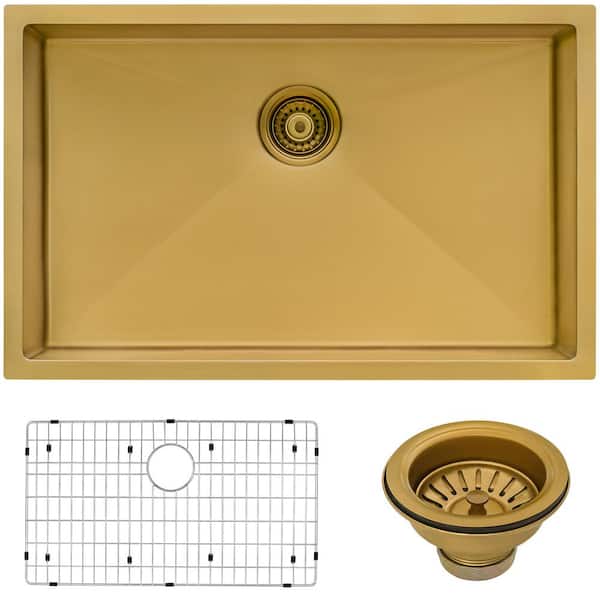 Terraza 30 in. Undermount SIngle Bowl 16-Gauge Stainless Steel Kitchen Sink in Satin Brass Matte Gold