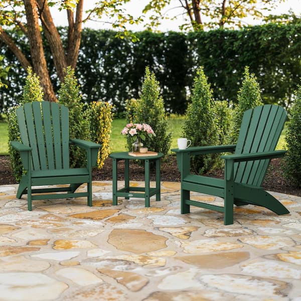 POLYWOOD Grant Park Green 3-Piece Plastic Traditional Curveback Adirondack Patio Conversation Set