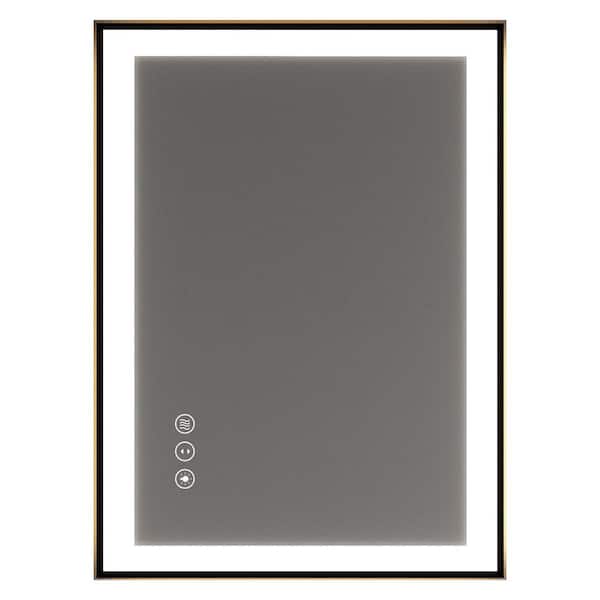 49 in. W x 33 in. H Black Rectangular Framed LED Anti-Fog Wall Bathroom Vanity Mirror with Backlit and Front Light