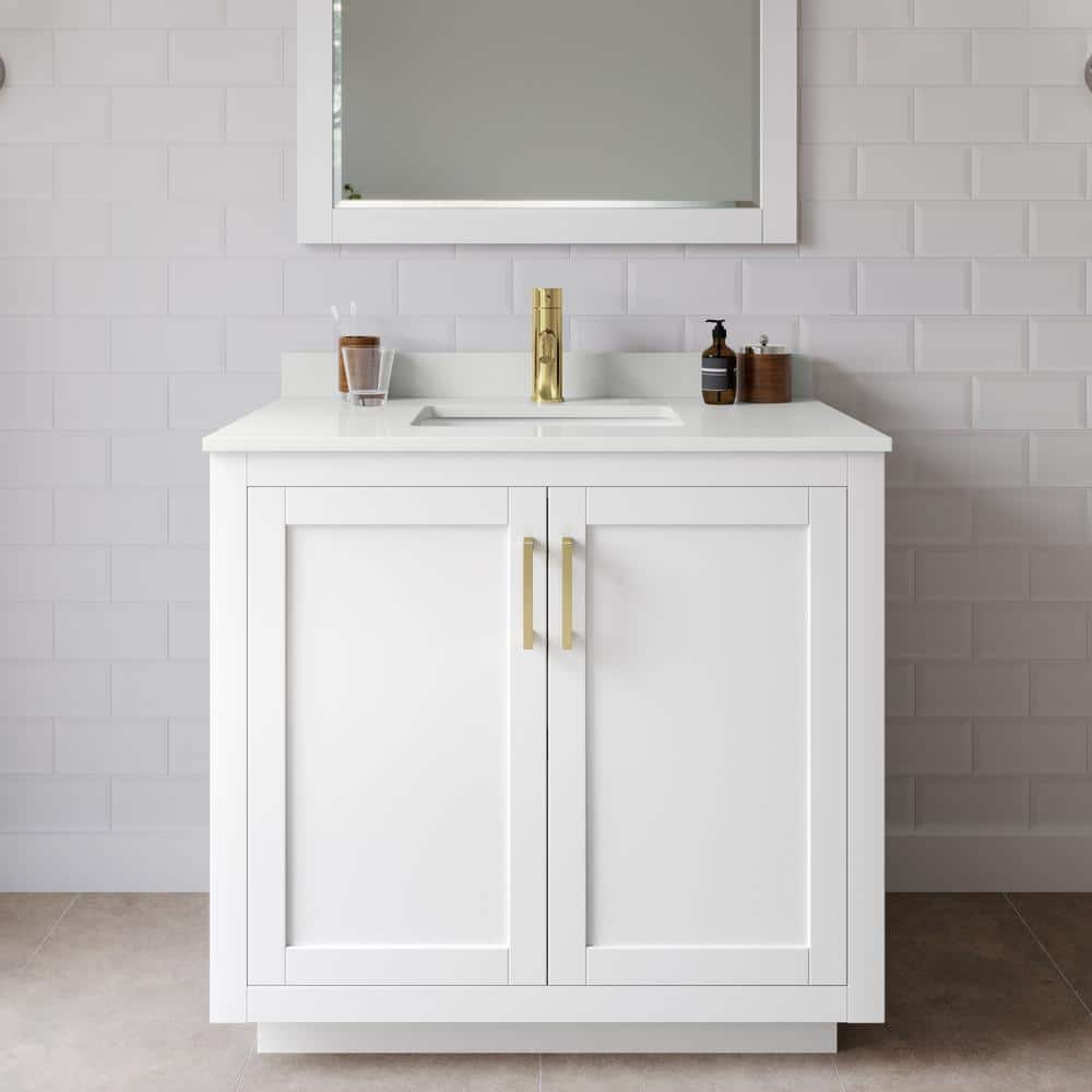 Miranda 36" White Freestanding Single Sink Bathroom Vanity with Quartz Top