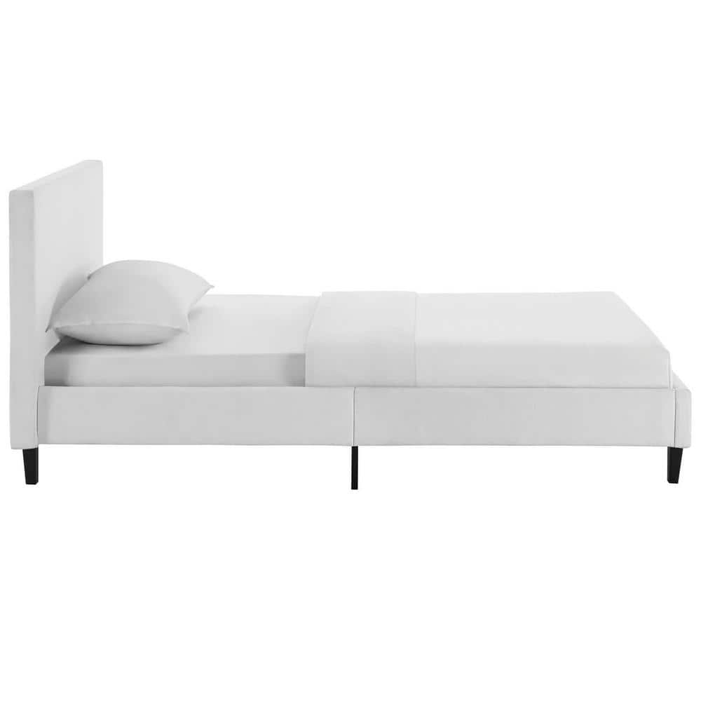 Anya Twin White Upholstered Platform Bed with Wood Slat Support