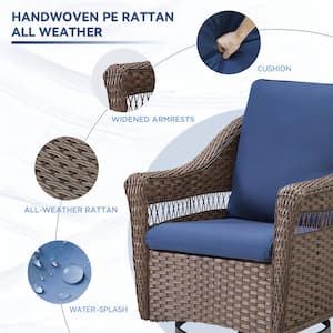 Nyajiah 1-Piece Wicker Patio Conversation Seating Set with Blue Cushions