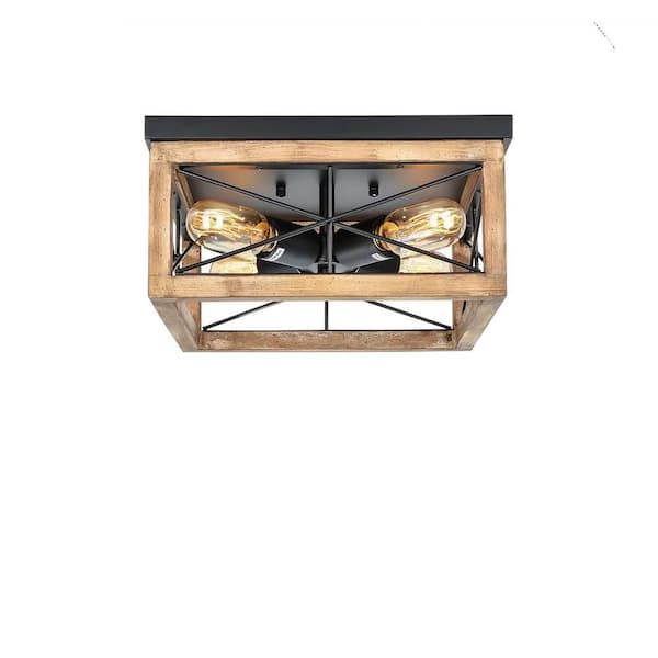 12.6 in, W 4-Light Wooden Flush Mount Ceiling Lights for Kitchen Island Hallway Entryway, E26, No Bulbs Included