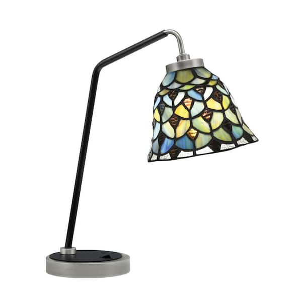 Unbranded Delgado 16.5 in. Graphite and Matte Black Desk Lamp with Crescent Art Glass