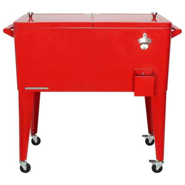PERMASTEEL 80 qt. Red Classic Outdoor Rolling Patio Cooler with Wheels and Handles