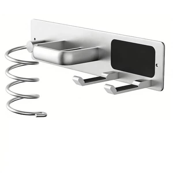 12.1 in. W Wall Mounted 3 in. 1 Hair Tool Organizer in Silver for Hair Dryer, Curling Iron and Flat Iron