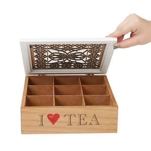 Decorative Tea Bag Organizer Countertop Organizer 9.45 in. L x 9.45 in. W x 3.15 in. H, Brown