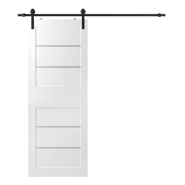 Belldinni Liah 32 in. x 84 in. 4-Lite Frosted Glass Bianco Noble Wood Composite Sliding Barn Door with Hardware Kit