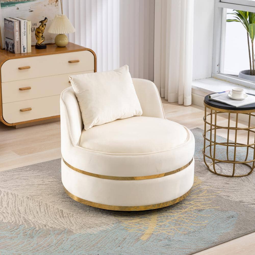 Harper & Bright Designs Beige Soft Velvet 360° Swivel Accent Chair ...