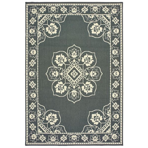 AVERLEY HOME Sienna Gray/Ivory 4 ft. x 6 ft. Floral Indoor/Outdoor Patio Area Rug