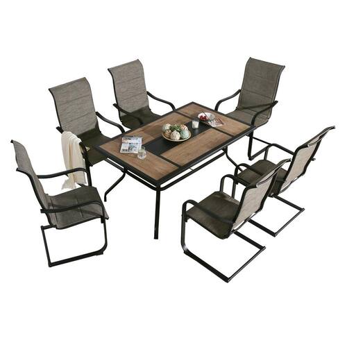 7-Piece Metal Rectangular Outdoor Dining Set with C Spring Motion