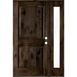 44 in. x 80 in. Alder 2-Panel Left-Hand/Inswing Clear Glass Black Stain Wood Prehung Front Door with Right Sidelite
