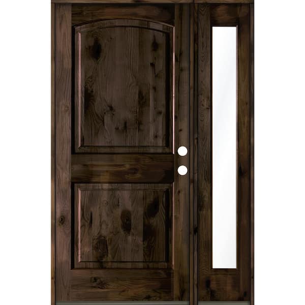 Krosswood Doors 44 in. x 80 in. Alder 2-Panel Left-Hand/Inswing Clear Glass Black Stain Wood Prehung Front Door with Right Sidelite