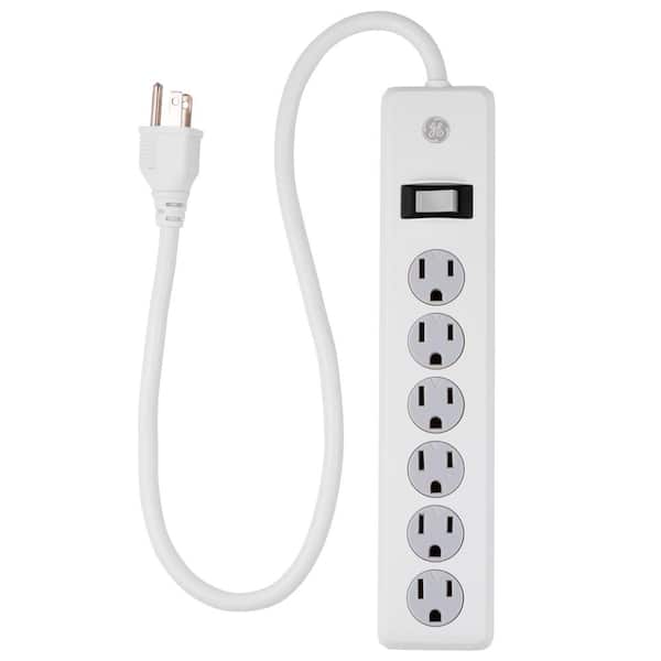 GE 6-Outlet Surge Protector with Twist-to-lock Safety Covers and 2 ft. Extension Cord in White
