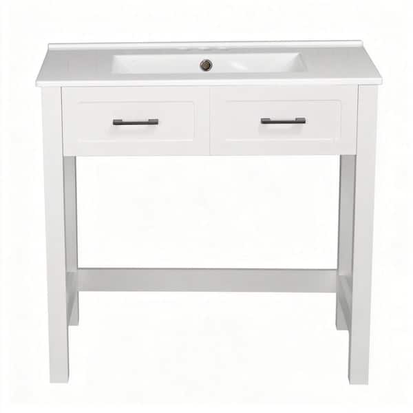 36 in. Freestanding White Bath Vanity with White Ceramic Top Unassembled, ADA Compliant