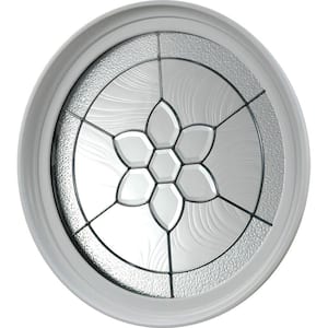 24.5 in. x 24.5 in. Round Geometric Vinyl Window in Platinum Design, White