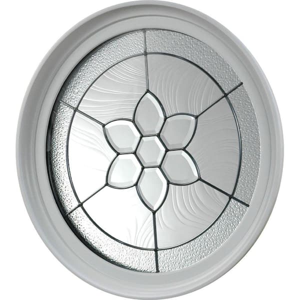 TAFCO WINDOWS 24.5 in. x 24.5 in. Round Geometric Vinyl Window in Platinum Design, White