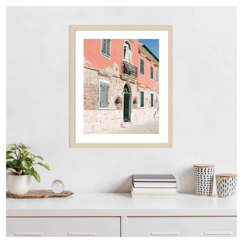 Pink Houses Mediterranean Photography in Natural Wood Frame