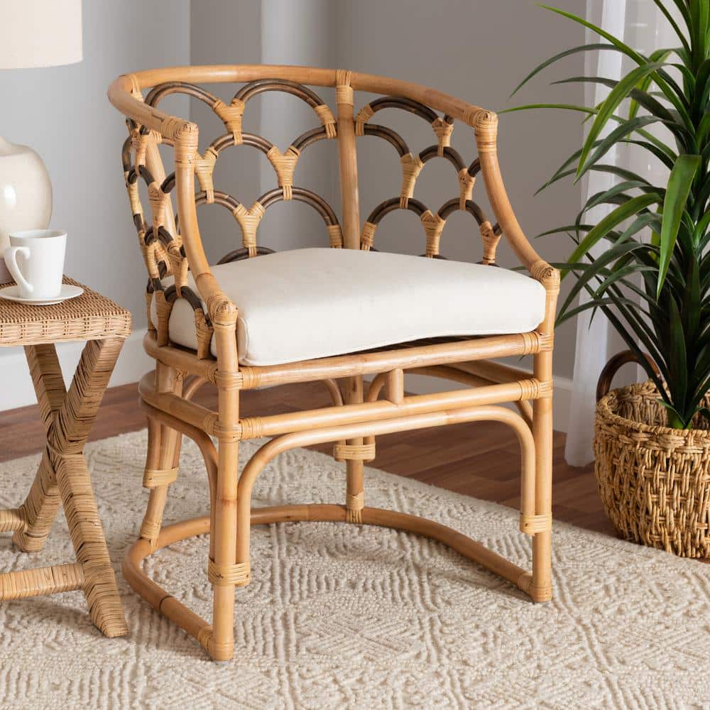 Handcrafted Natural Brown Rattan Geometric Barrel Chair