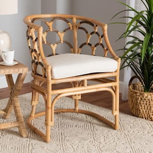 Aster 24 in. White/Natural Brown Fabric Arm Chair