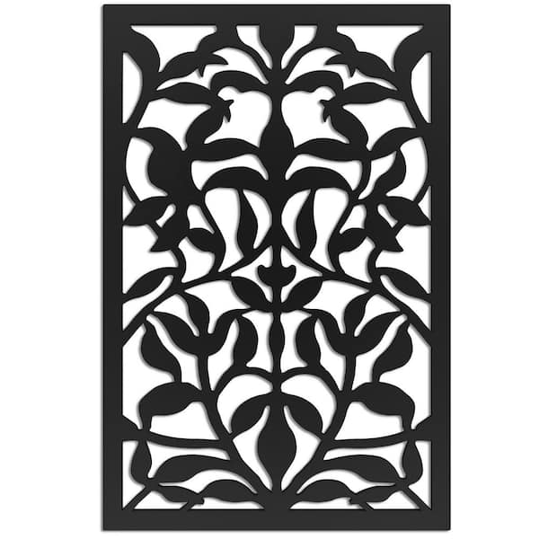 Acurio Latticeworks Olive Branch 4 ft. x 32 in. Black Vinyl Decorative Screen Panel