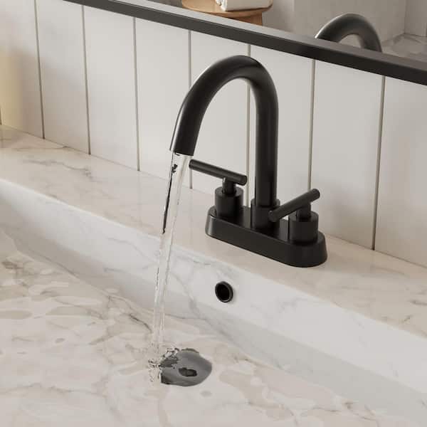 YAWWALK 4 in. Centerset Double Handle High Arc Bathroom Faucet with 360° Swivel Spout in Matte Black (Valve Included)