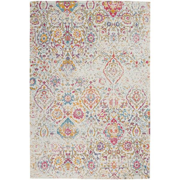 Nourison Damask Multicolor 6 ft. x 9 ft. Vintage Floral Farmhouse Area Rug