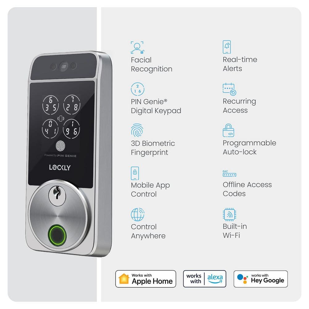 Satin Nickel Wi-Fi Smart Lock with Facial Recognition and Keypad