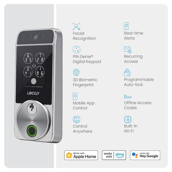 Lockly Visage Facial Recognition Zeno Satin Nickel Deadbolt Wi-Fi