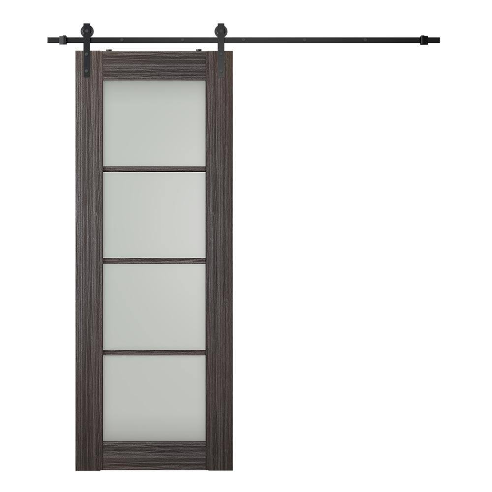 Belldinni Paola 36 in. x 96 in. 4-Lite Frosted Glass Gray Oak Wood ...