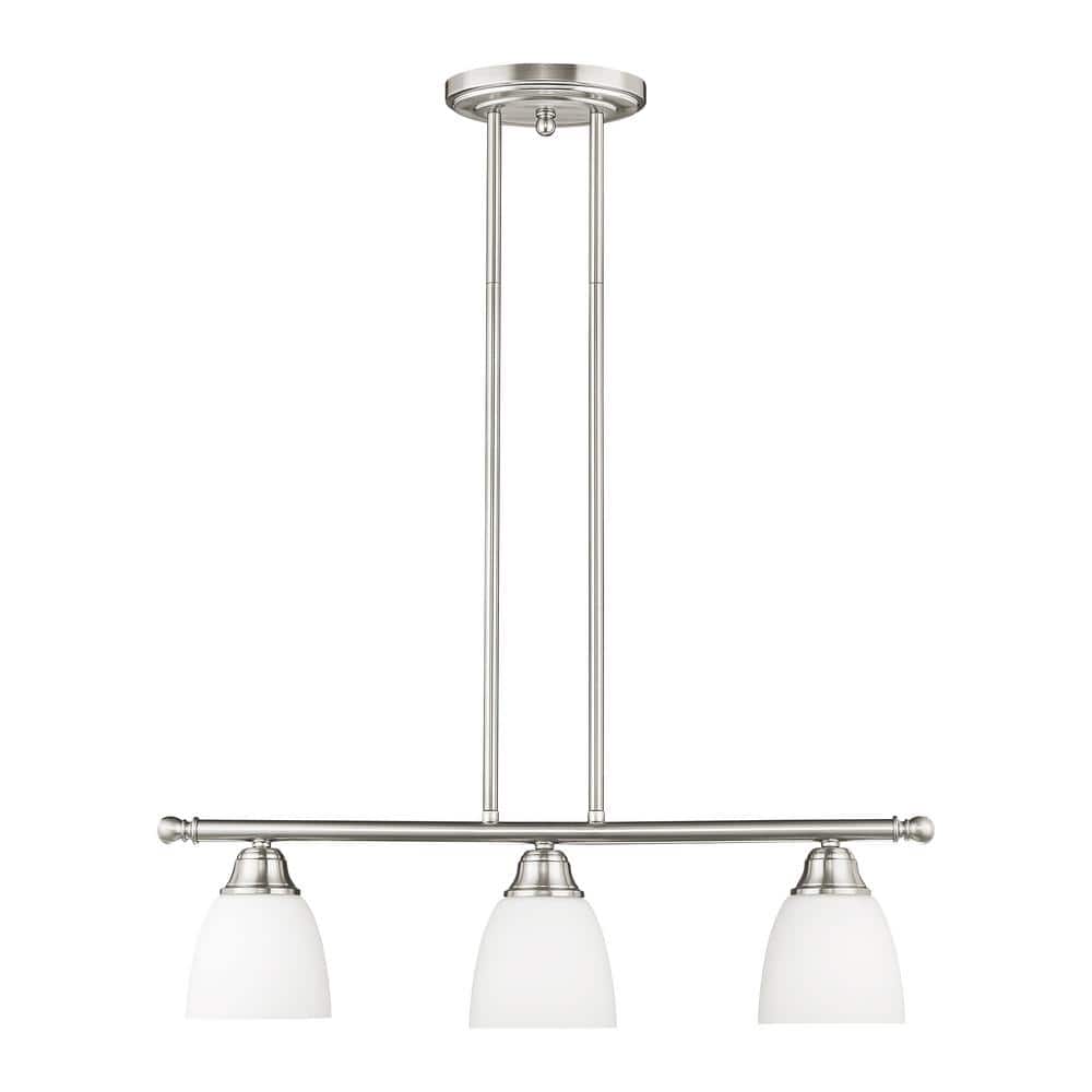 Brushed Nickel Steel 3-Light Chandelier with Frosted Glass Shades