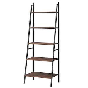 71 in. Polar Brown Wood 5-Shelf Leaning Bookcase with Shelves