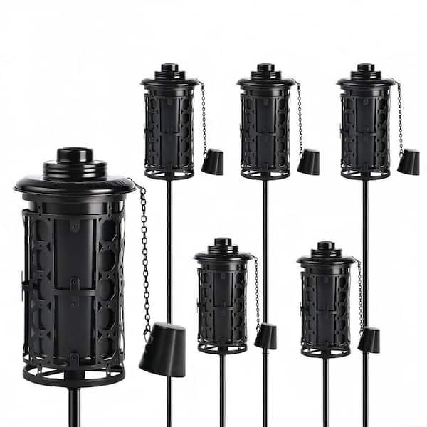 6-Pack 59 in. Black Metal Citronella Torches Upgraded Stable Garden Torches with 3-Prong Stake for Patio and Party Decor