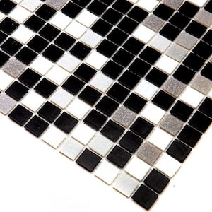 Mingles 12 in. x 12 in. Glossy White and Black Glass Mosaic Wall and Floor Tile (20 sq. ft./case) (20-pack)