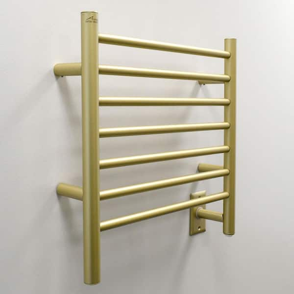 Radiant Small 7-Bar Combo Plug-in and Hardwired Electric Towel Warmer in Satin Brass