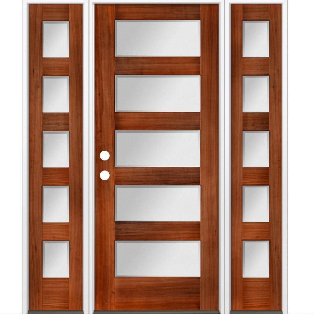 64 in. x 80 in. Modern Hemlock 5-Lite Right-Hand/Inswing Frosted Glass Red Chestnut Stain Wood Prehung Front Door w/DSL price history on PriceWatchPro