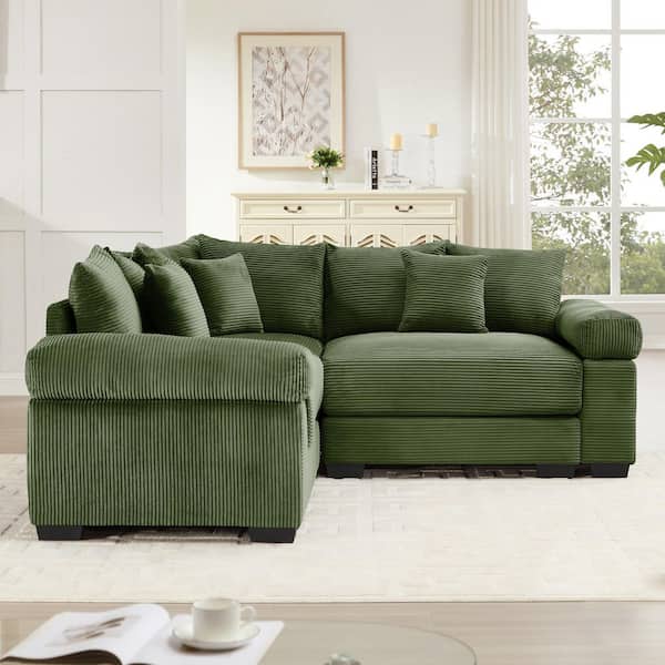 BWDRBR 79.1 in. Straight Arm 3-Piece Corduroy Modular Sectional Sofa with Ergonomic Design in Olive Green