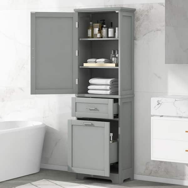 Tenleaf 20 in. W x 13 in. D x 68.10 in. H Gray MDF Linen Cabinet, Bathroom Storage Cabinet with Drawer and Adjustable Shelf