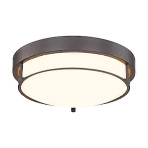 12 in. 2-Light Oil Rubbed Bronze Modern Flush Mount Ceiling Light with Glass Shade