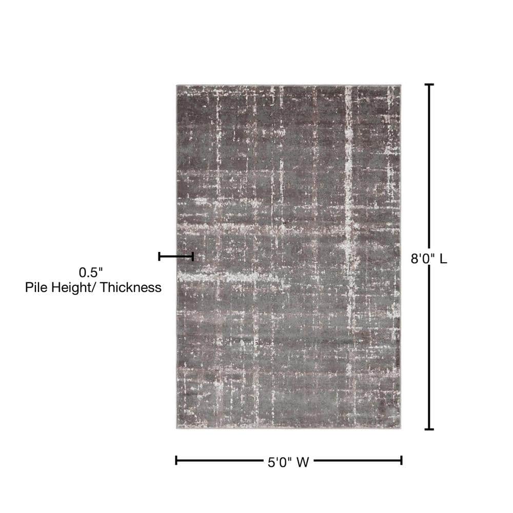 Gray and Beige Rectangular Stain-Resistant Synthetic Rug