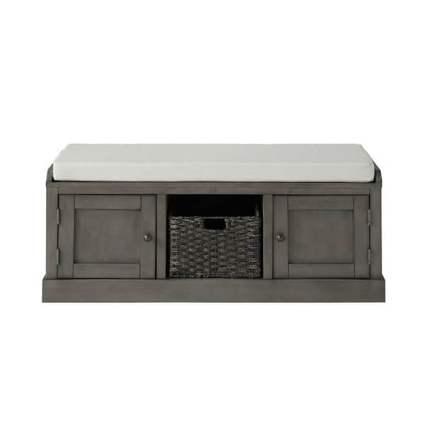 aisword 18.3 in. x 45.7 in. x 15.7 in. Homes Collection Wood Storage Bench with 2 Cabinets and 1 Basket - Gray