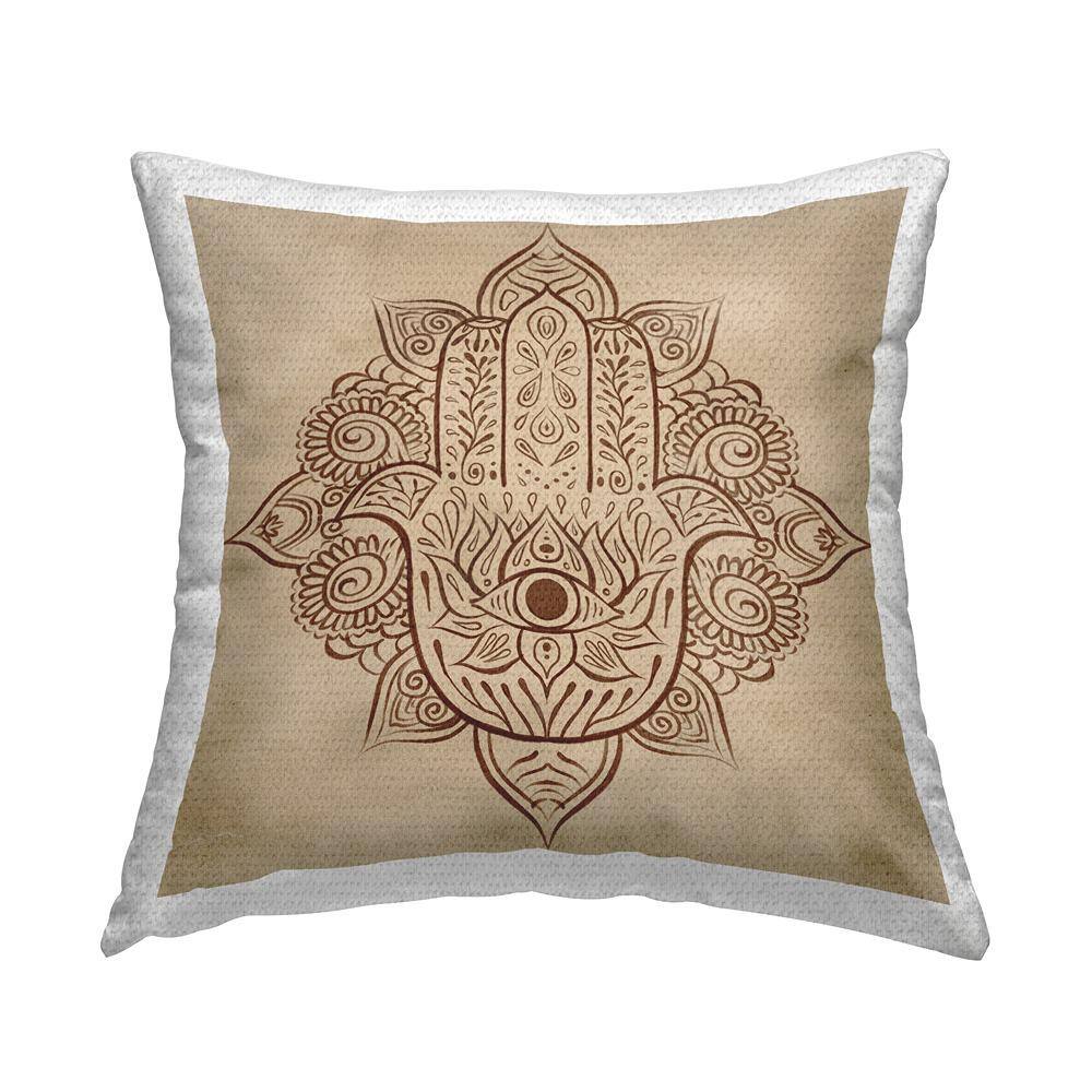 Ornate Brown Hamsa Pattern Tan Square Outdoor Throw Pillow price history on PriceWatchPro