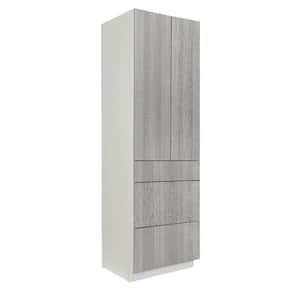 Valencia Assembled 30 in. W x 24 in. D x 90 in. H in Misty Gray Plywood Assembled 3-Drawer Pantry Kitchen Cabinet