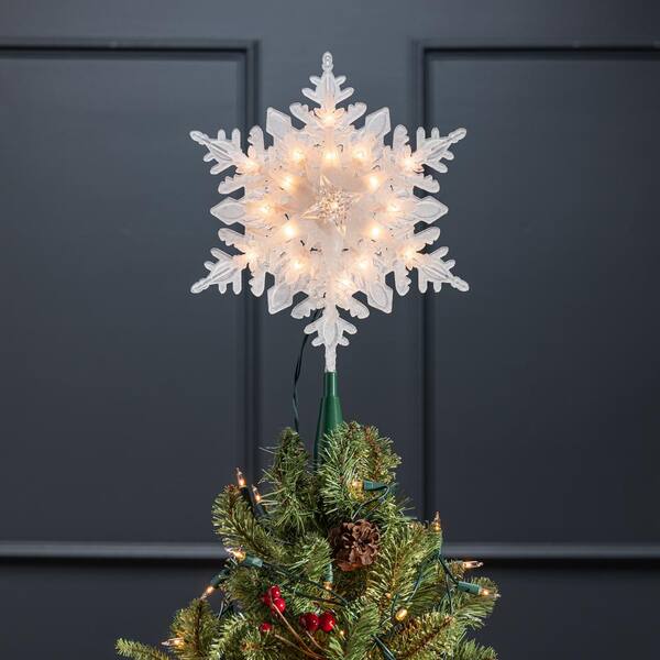 Silver Snowflake Christmas Tree Topper with LED Projected Stars