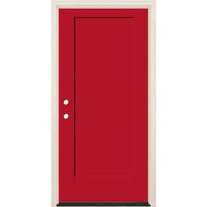 36 in. x 80 in. 1 Panel Right-Hand Ruby Red Painted Fiberglass Prehung Front Door w/6-9/16 in. Frame and Bronze Hinges