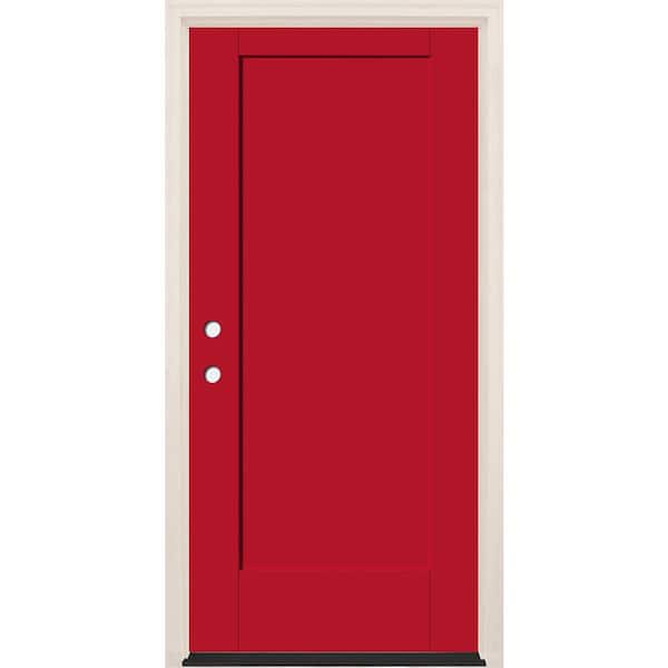 Builders Choice 36 in. x 80 in. 1 Panel Right-Hand Ruby Red Painted Fiberglass Prehung Front Door w/6-9/16 in. Frame and Bronze Hinges