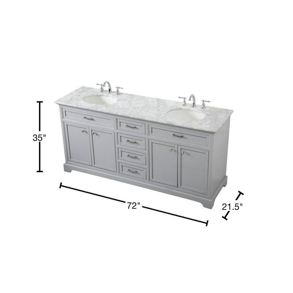 Gray Double Freestanding Solid Wood Bathroom Vanity with Marble Top